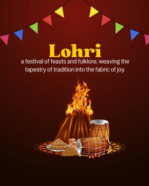 Lohri festival poster with bonfire, traditional drums, and sweets