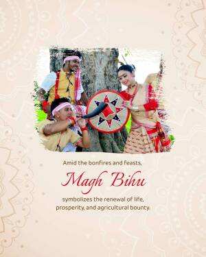 Image depicting Magh Bihu festival with traditional dancers and a 'Sitol'
