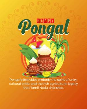 Happy Pongal festival greeting with traditional elements