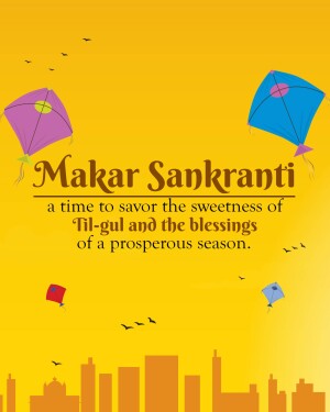 Makar Sankranti festival illustration with kites and city skyline