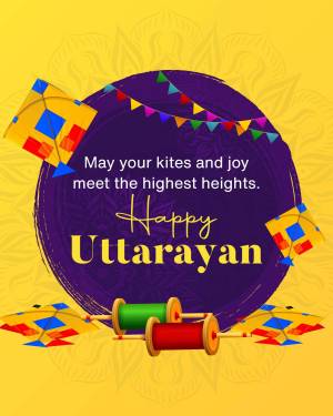 Uttarayan festival greeting with kites and spools of thread