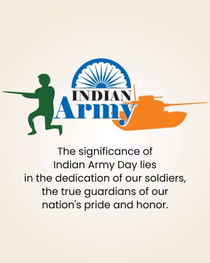 Indian Army Day poster with soldier silhouette, tank, and Indian flag
