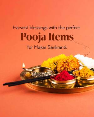 Makar Sankranti Pooja Thali with flowers, diya, and traditional items