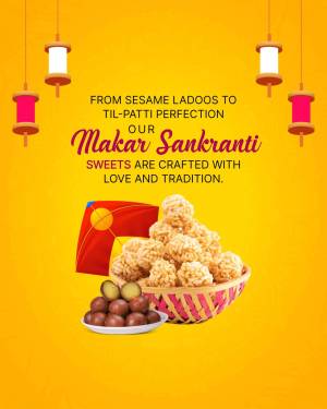 Makar Sankranti festive image with sweets and decorations