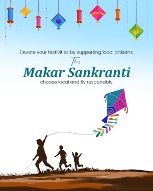 Illustration of children flying kites during Makar Sankranti festival