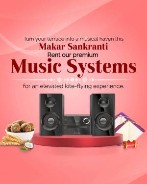 Advertisement for renting music systems for Makar Sankranti celebrations