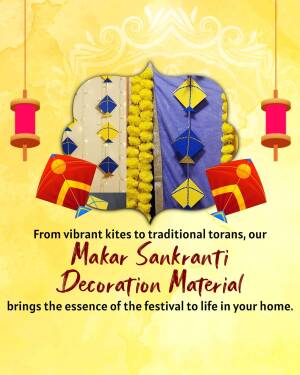 Makar Sankranti decoration with kites, flowers, and gifts