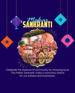 Makar Sankranti festival poster with kites and sweets