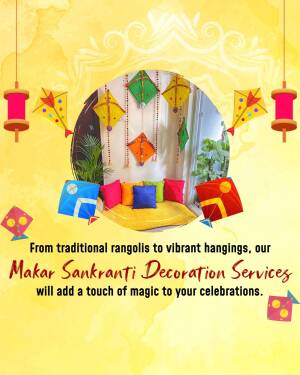 Makar Sankranti decoration with kites and rangoli