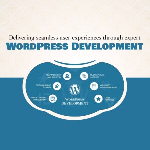 Image showcasing WordPress development services with key features.
