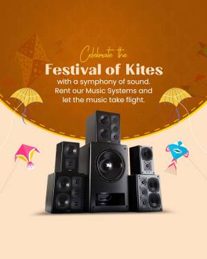 Image depicting kites and music systems celebrating the Festival of Kites.