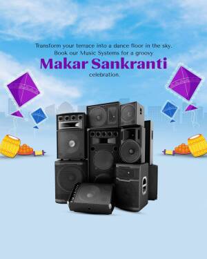Makar Sankranti celebration with music systems and kites