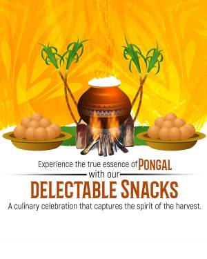 Pongal festival poster with traditional snacks and decorations