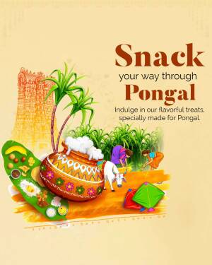 Pongal festival advertisement with snacks and traditional elements