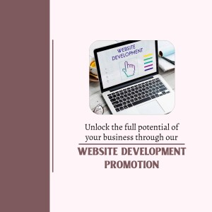 Laptop displaying website development interface with text promoting website development services.