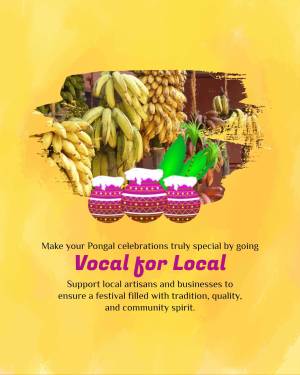 Pongal festival advertisement promoting local products with bananas and traditional pots.