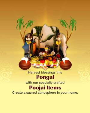 Pongal Pooja setup with traditional items and decorations