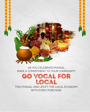 Pongal festival decorations with a call to support local businesses