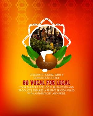 Pongal festival poster promoting local businesses