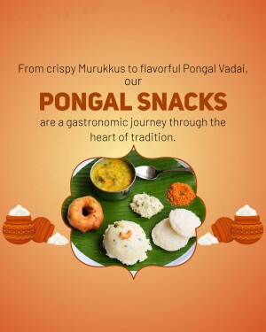 A promotional image showcasing traditional South Indian Pongal snacks on a banana leaf.
