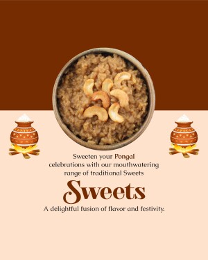 A bowl of traditional Pongal sweets with decorative elements.