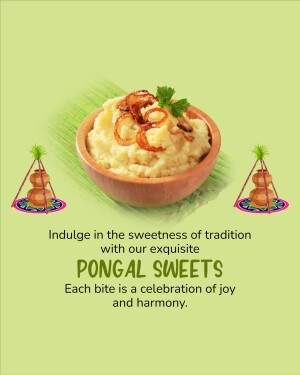 A bowl of Pongal with a festive background