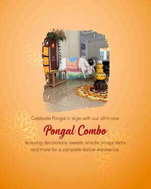 Pongal decorations with cow and traditional items