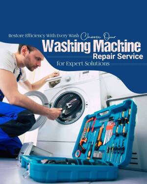 Washing machine repairman fixing a washing machine with tools