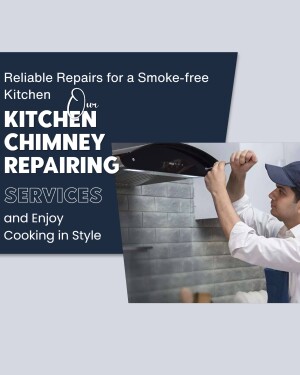 A repairman fixing a kitchen chimney under the hood.