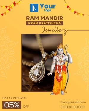 Ram Mandir themed jewellery advertisement with discount offer