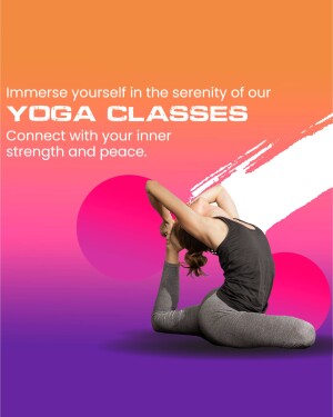 Woman practicing yoga pose against a vibrant orange and purple background
