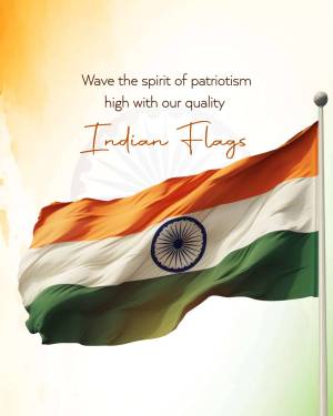 An illustration of the Indian flag waving in the wind with a patriotic message.