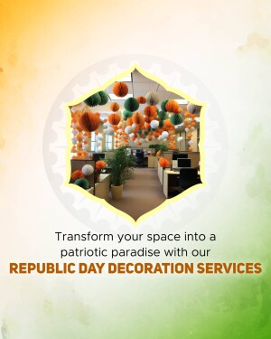 Office decorated with orange, white, and green balloons for Republic Day