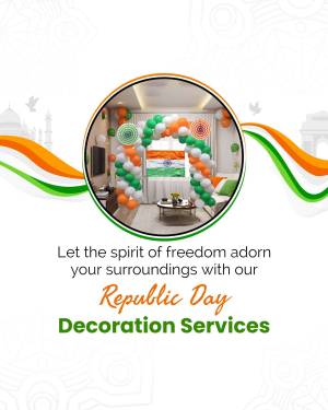 Republic Day decorations with balloons and Taj Mahal in the background
