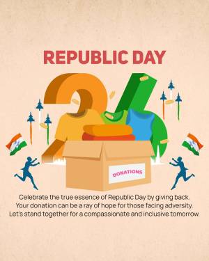 Illustration of a donation box with Republic Day themed elements.