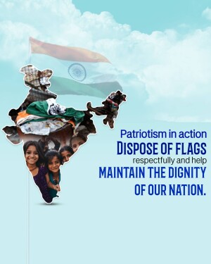 Image depicting the Indian flag and children with a message about respectful flag disposal.