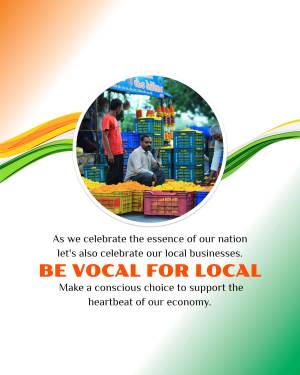 Image depicting a local Indian market with a 'Vocal for Local' message and Indian flag colors.