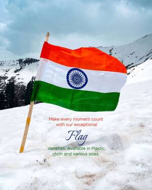 Indian flag waving proudly against a snowy mountain backdrop