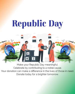 Illustration of people donating with Republic Day themed elements.