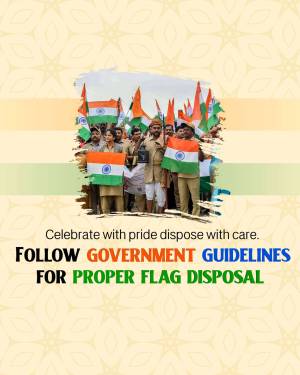 People holding Indian flags with a message about proper flag disposal.