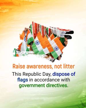 People holding Indian flags with a message about responsible flag disposal.