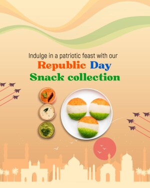Republic Day themed Indian snacks with patriotic colors and imagery.
