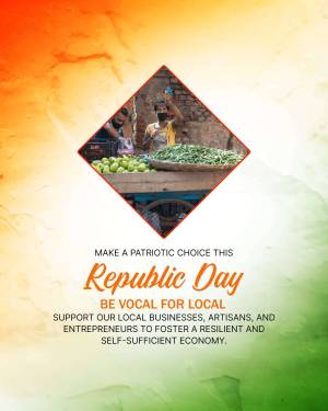 Republic Day poster with a local market scene and patriotic message.