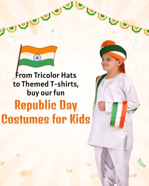 A young boy dressed in a Republic Day themed costume, promoting Republic Day costumes for kids.