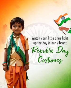 A young boy dressed in traditional Indian attire with the Indian flag, celebrating Republic Day.