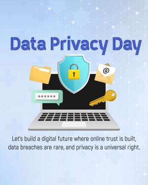 Illustration for Data Privacy Day featuring a laptop, lock, and data icons.