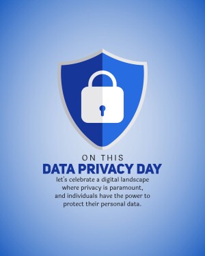 Blue shield with a white padlock icon, celebrating Data Privacy Day.