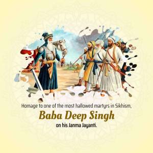 Illustration of Baba Deep Singh and Sikh warriors