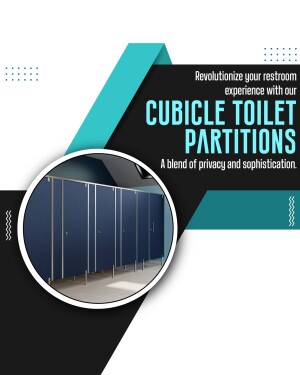 Image of modern blue cubicle toilet partitions in a public restroom.