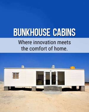 Modern prefabricated cabin in a desert landscape